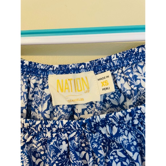 NATION LTD XS Blue White Ditsy Floral Rowena Top Primrose Smocked Skirt Set - Picture 4 of 16